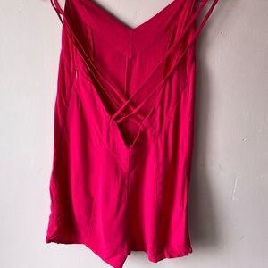 Cross Spaghetti Strap Romper in hot pink
